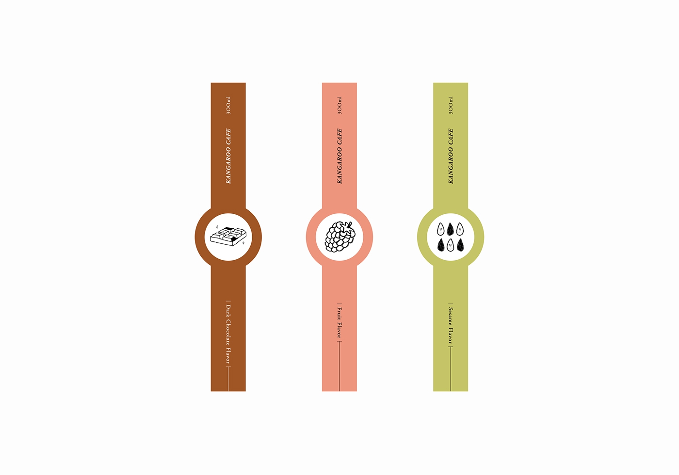 黑巧克力、水果風(fēng)味、芝麻歐蕾三種不同的咖啡包裝設(shè)計